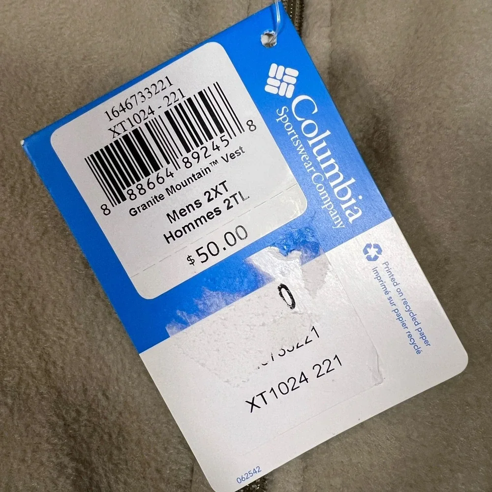 Columbia Vest Mens 2XT Granite Mountain Tan Fleece Full‎ Zip NEW Outdoo Office